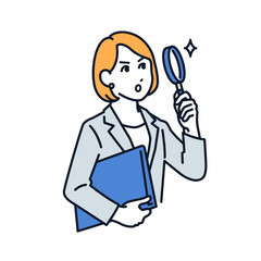 虫眼鏡を覗くスーツの女性のベクターイラスト素材