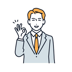 笑顔でOKサインをする若いビジネスマンのシンプルなベクターイラスト素材