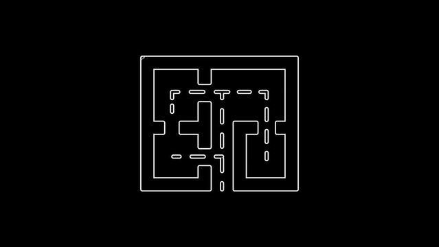 White line Evacuation plan icon isolated on black background. Fire escape plan. 4K Video motion graphic animation