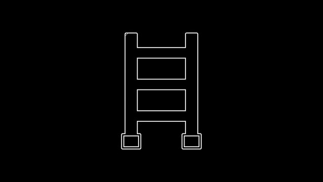 White line Fire escape icon isolated on black background. Pompier ladder. Fireman scaling ladder with a pole. 4K Video motion graphic animation