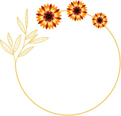 Fototapeta na wymiar Circle Gold Frame with Sunflower