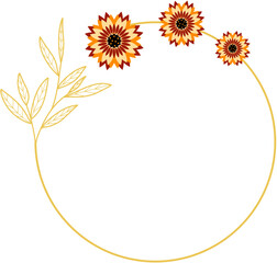 Circle Gold Frame with Sunflower