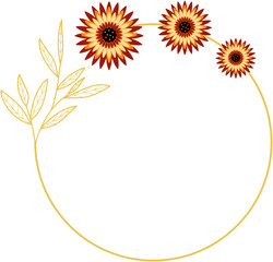 Circle Gold Frame with Sunflower