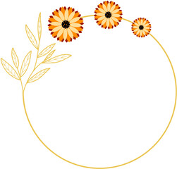 Circle Gold Frame with Sunflower