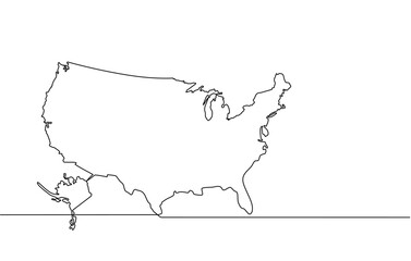 Continuous line drawing of the United States map. white background map for Education, Travel across cities in America, infographics, Science, Web Presentation isolated on white background