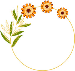 Circle Gold Frame with Sunflower