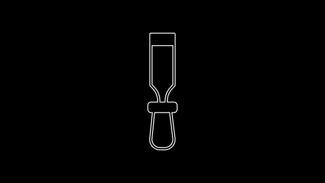 White line Chisel tool for wood icon isolated on black background. 4K Video motion graphic animation