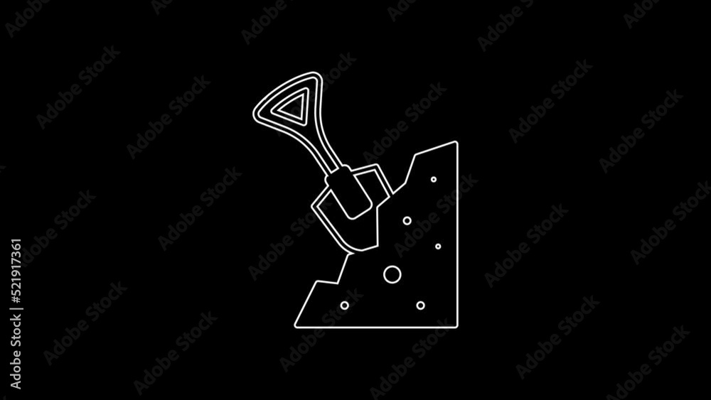 Poster white line shovel and stone icon isolated on black background. gardening tool. tool for horticulture