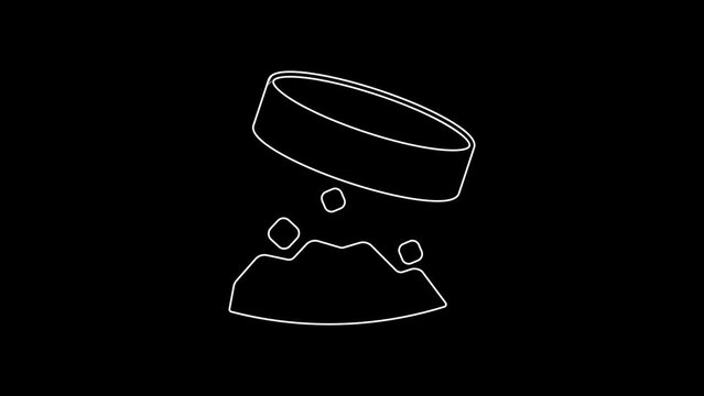 White line Giant magnet holding iron dust icon isolated on black background. 4K Video motion graphic animation