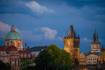 Fototapeta na wymiar Old Town Bridge Tower in evening in Prague