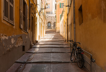 France, French Riviera and Cote D Azur, scenic streets of the old historic Nice city center.
