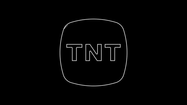 White line Detonate dynamite bomb stick icon isolated on black background. Time bomb - explosion danger concept. 4K Video motion graphic animation