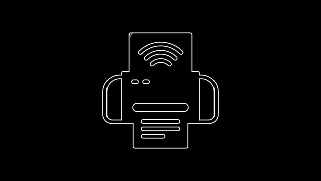 White line Smart printer system icon isolated on black background. Internet of things concept with wireless connection. 4K Video motion graphic animation