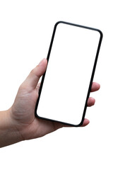 Woman's hand holding a phone isolated.