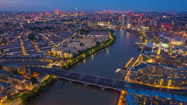 Aerial London, England, City Area Sunset up the Thames towards Big Ben Hyperlapse Time Lapse Hyper lapse