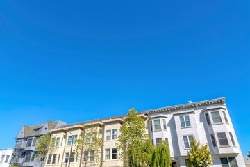 Three-storey houses in San Francisco, California with different architectural structures