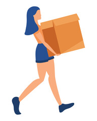 woman walking with box