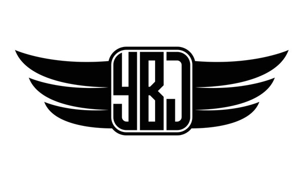 YBJ three-letter Wing black and white logo design. Vector template