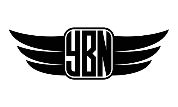 YBN three-letter Wing black and white logo design. Vector template