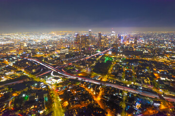 Downtown Los Angeles At Sunset DTLA Aerial View