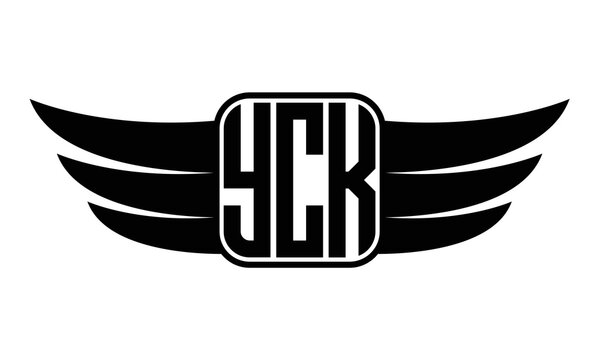 YCK three-letter Wing black and white logo design. Vector template