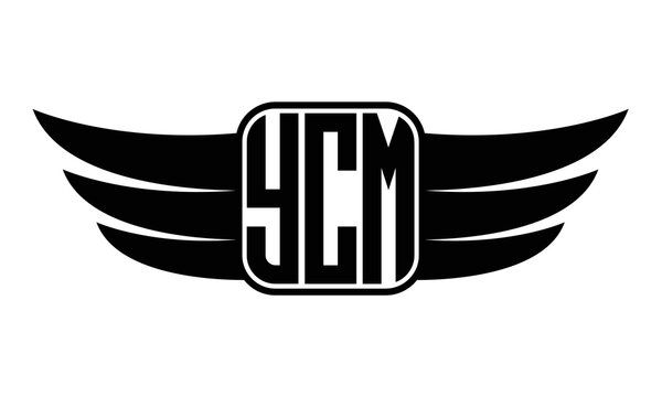 YCM three-letter Wing black and white logo design. Vector template