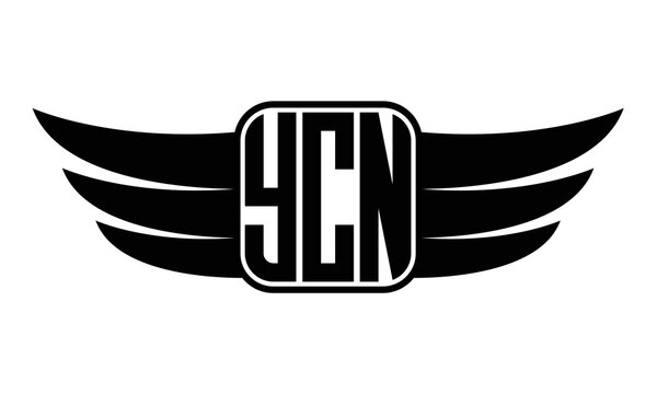YCN three-letter Wing black and white logo design. Vector template
