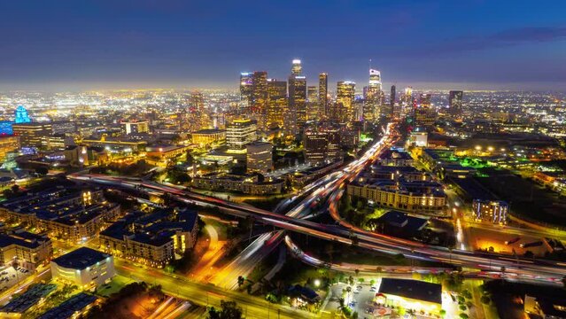 Downtown Los Angeles At Sunset DTLA Time Lapse Hyperlapse Aerial Hyper Lapse