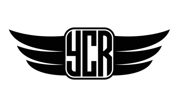 YCR three-letter Wing black and white logo design. Vector template