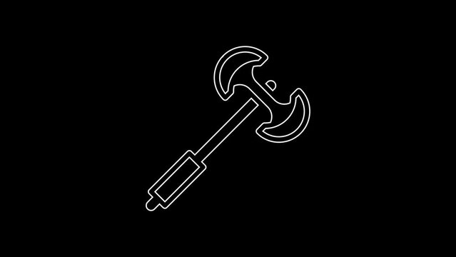 White line Medieval poleaxe icon isolated on black background. 4K Video motion graphic animation