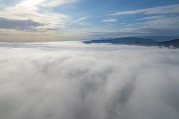 Fog Mist Above Channel Islands harbor Ventura marina Sailboats Aerial