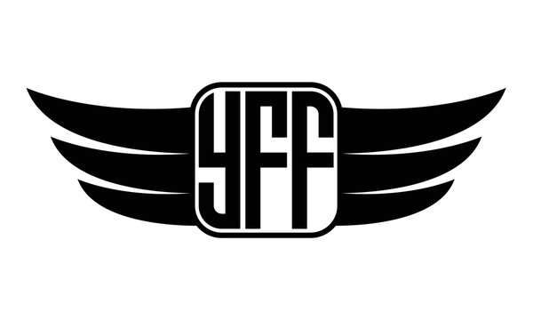 YFF three-letter Wing black and white logo design. Vector template