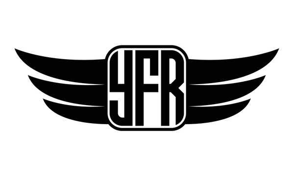 YFR three-letter Wing black and white logo design. Vector template
