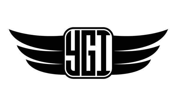 YGI three-letter Wing black and white logo design. Vector template