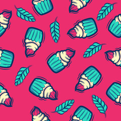 colorful seamless pattern cake and wheat vector
