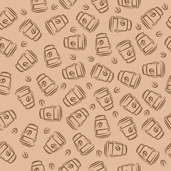 seamless pattern coffee cup and coffee bean vector