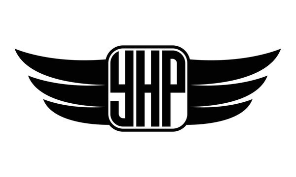 YHP three-letter Wing black and white logo design. Vector template