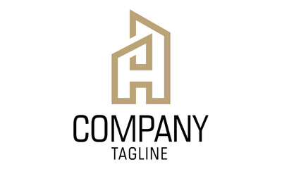 Luxury Color Line Art Initial Letter H Roof Home Logo Design