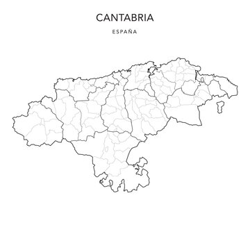 Geopolitical Vector Map of the Autonomous Community of Cantabria with Judicial Areas, Comarques and Municipalities (Municipios) as of 2022 - Spain