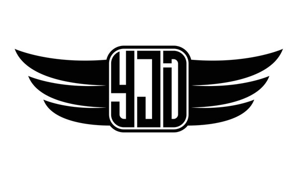 YJD three-letter Wing black and white logo design. Vector template