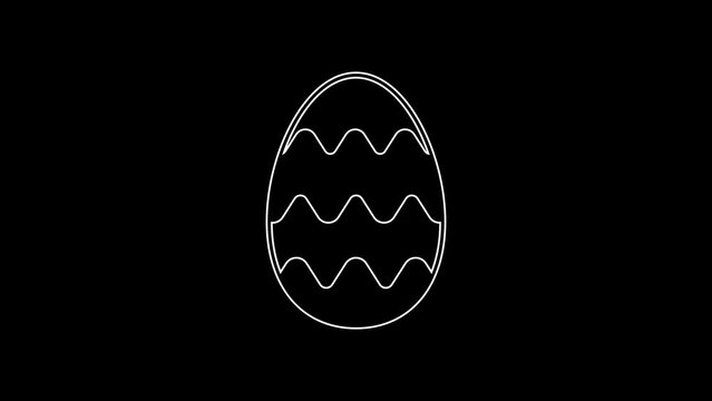 White line Easter egg icon isolated on black background. Happy Easter. 4K Video motion graphic animation