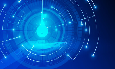 Abstract technology Hitech communication concept of private key in digital world, polygon hand holding futuristic key vector design.