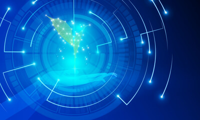 Abstract technology Hitech communication concept of young plant in digital world, Business management strategy vector design.