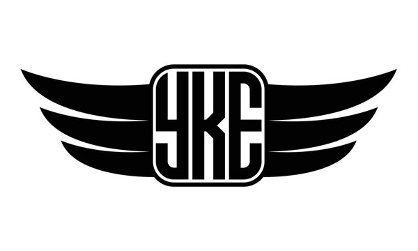 YKE three-letter Wing black and white logo design. Vector template