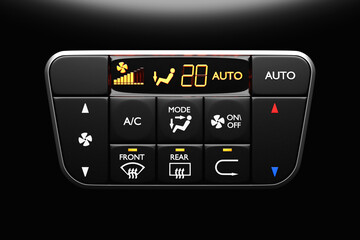 Conditioner and air flow control in a modern car on black isolated background, 3D illustration