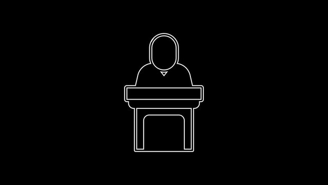 White line Church pastor preaching icon isolated on black background. 4K Video motion graphic animation