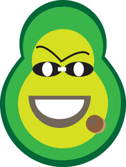 Green avocado icon with cute and cute character.For Funny happy cute happy smiling avocado.Vector flat cartoon character kawaii illustration icon. Isolated on white background.