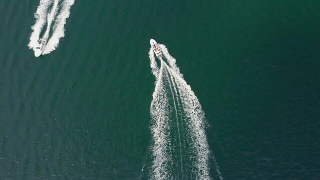 Aerial View Of Two Motor Boats