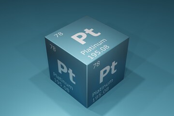 Platinum, 3D rendering of symbols of the elements of the periodic table, atomic number, atomic weight, name and symbol. Education, science and technology. 3D illustration