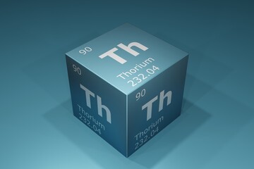 Thorium, 3D rendering of symbols of the elements of the periodic table, atomic number, atomic weight, name and symbol. Education, science and technology. 3D illustration